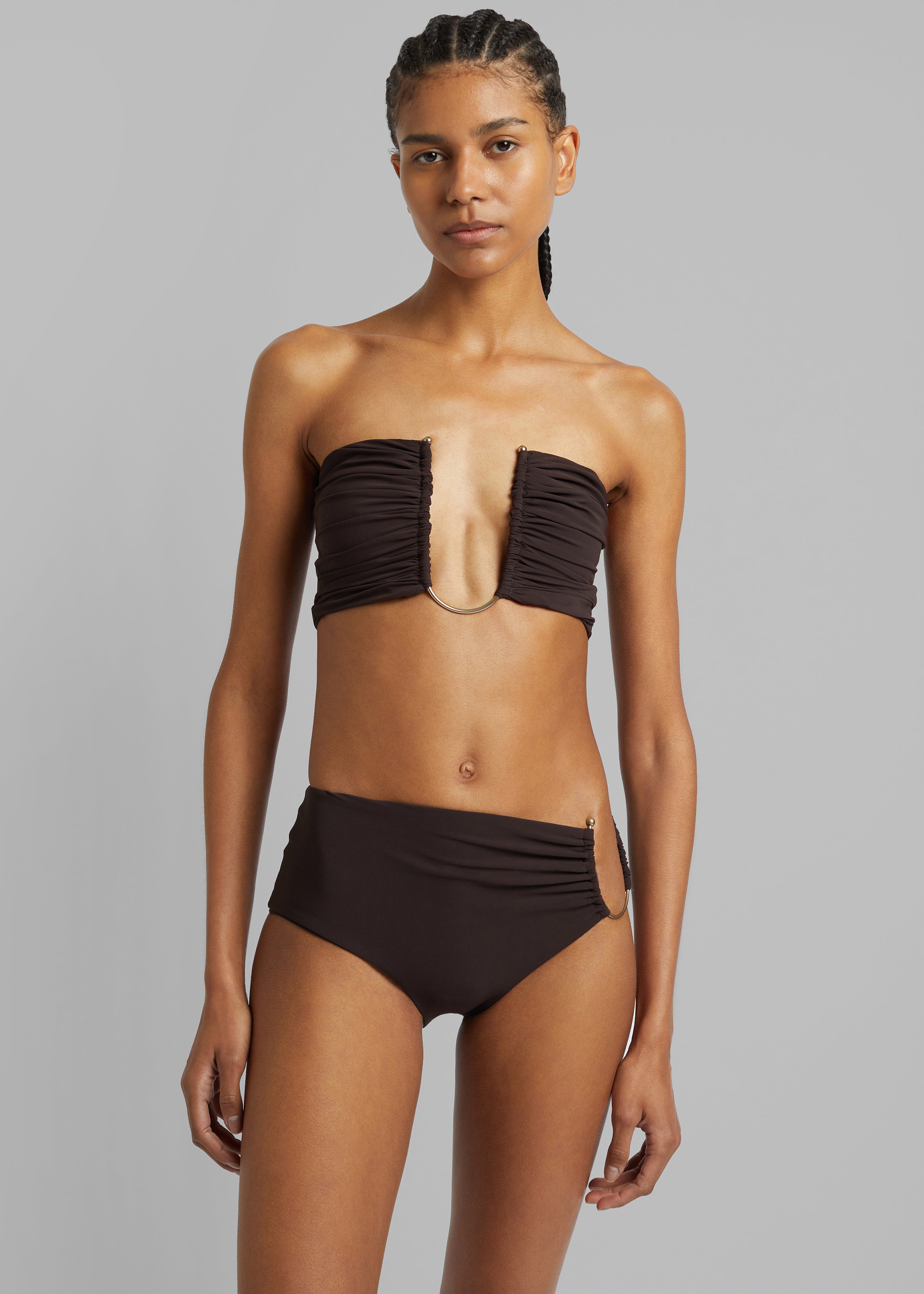 Christopher Esber Arced Ruched Swim Top - Cacao